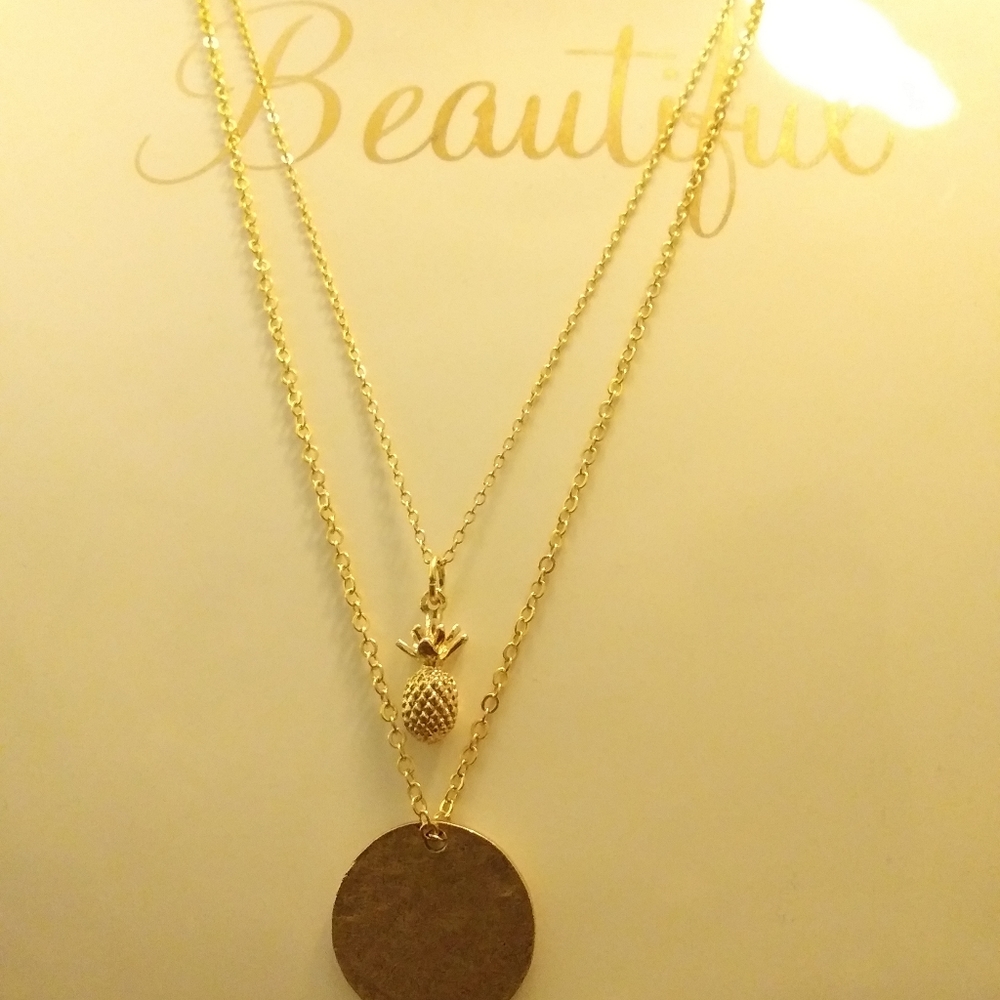 It's Gone!!! Layered 18k Gold Chains with Pineapple Charm